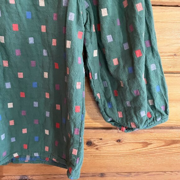 Ro & De Multicolor Pattern High Neck Long Sleeve Blouse Green Size Extra Small - Picture 4 of 8